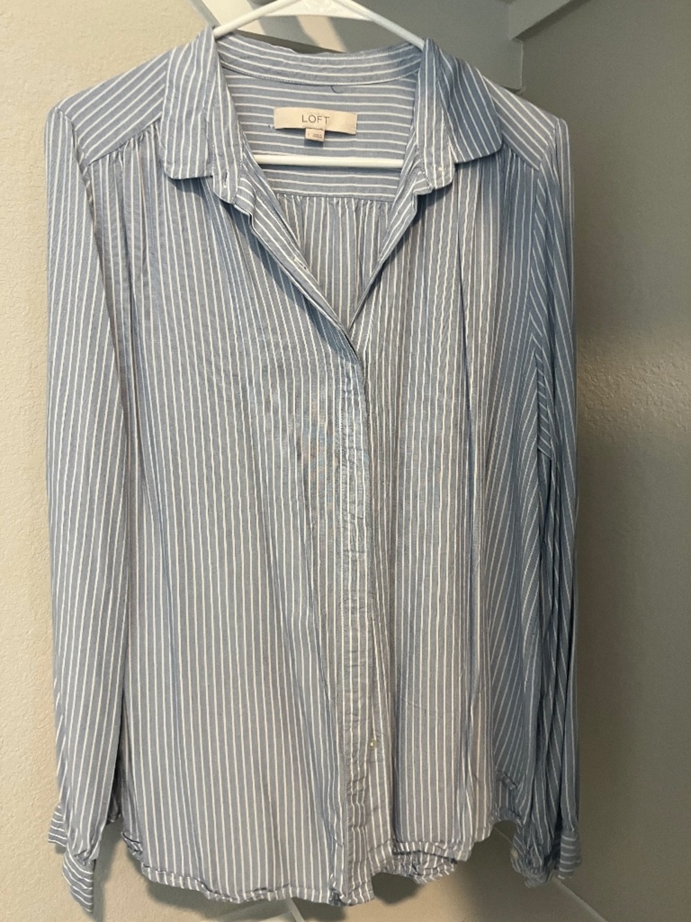 LOFT blue and white pinstripe collared shirt